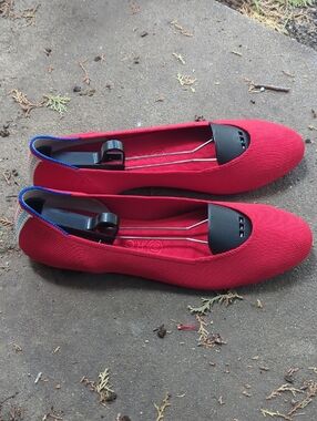 Rothy’s The Square Flat Square Toe Ballet Shoe Rothys Cardinal Red Knit 10.5